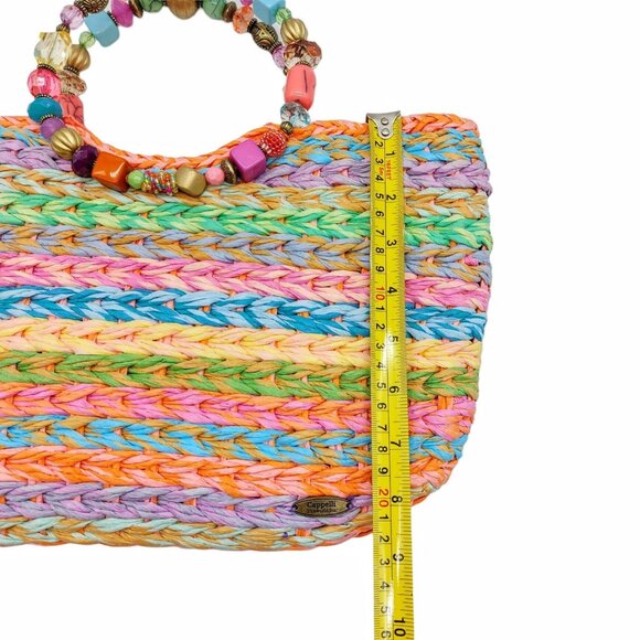 Cappelli Rainbow Jeweled Woven Handbag With Beaded Double Handle - Picture 7 of 14